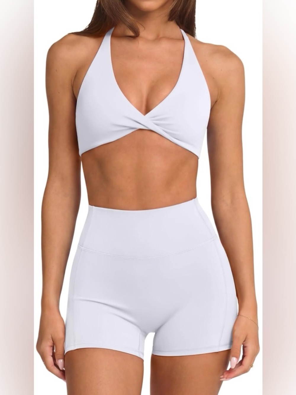 White Twist-Front Sports Bra set!